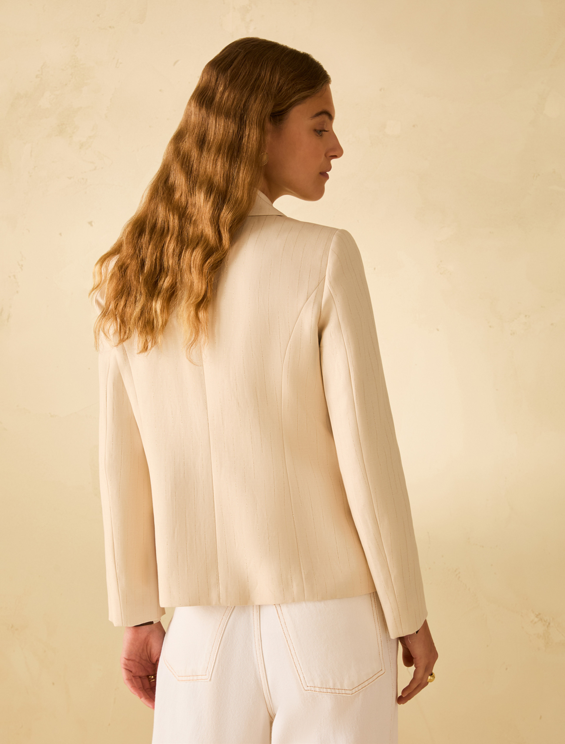 Lamé pinstriped blazer - BEIGE - pennyblack