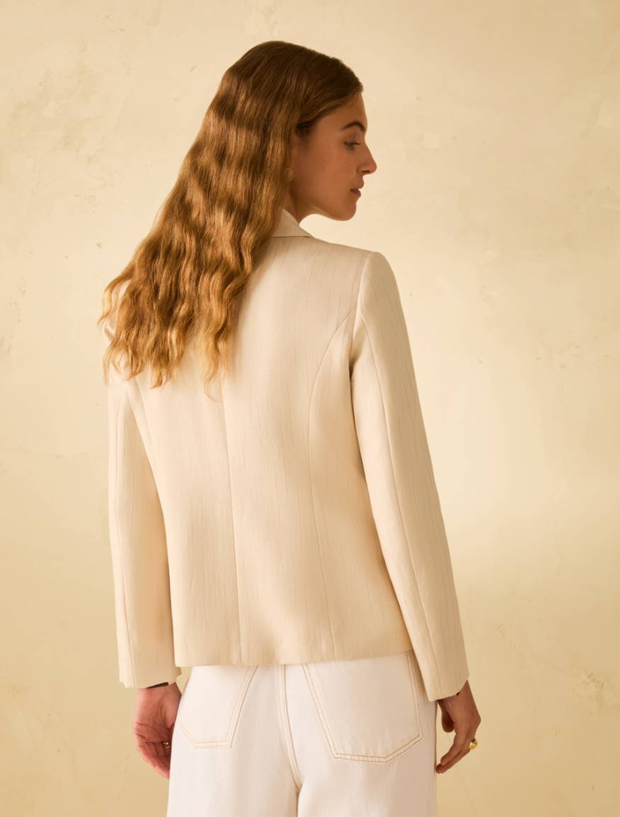 Lamé pinstriped blazer - BEIGE - Pennyblack - 3
