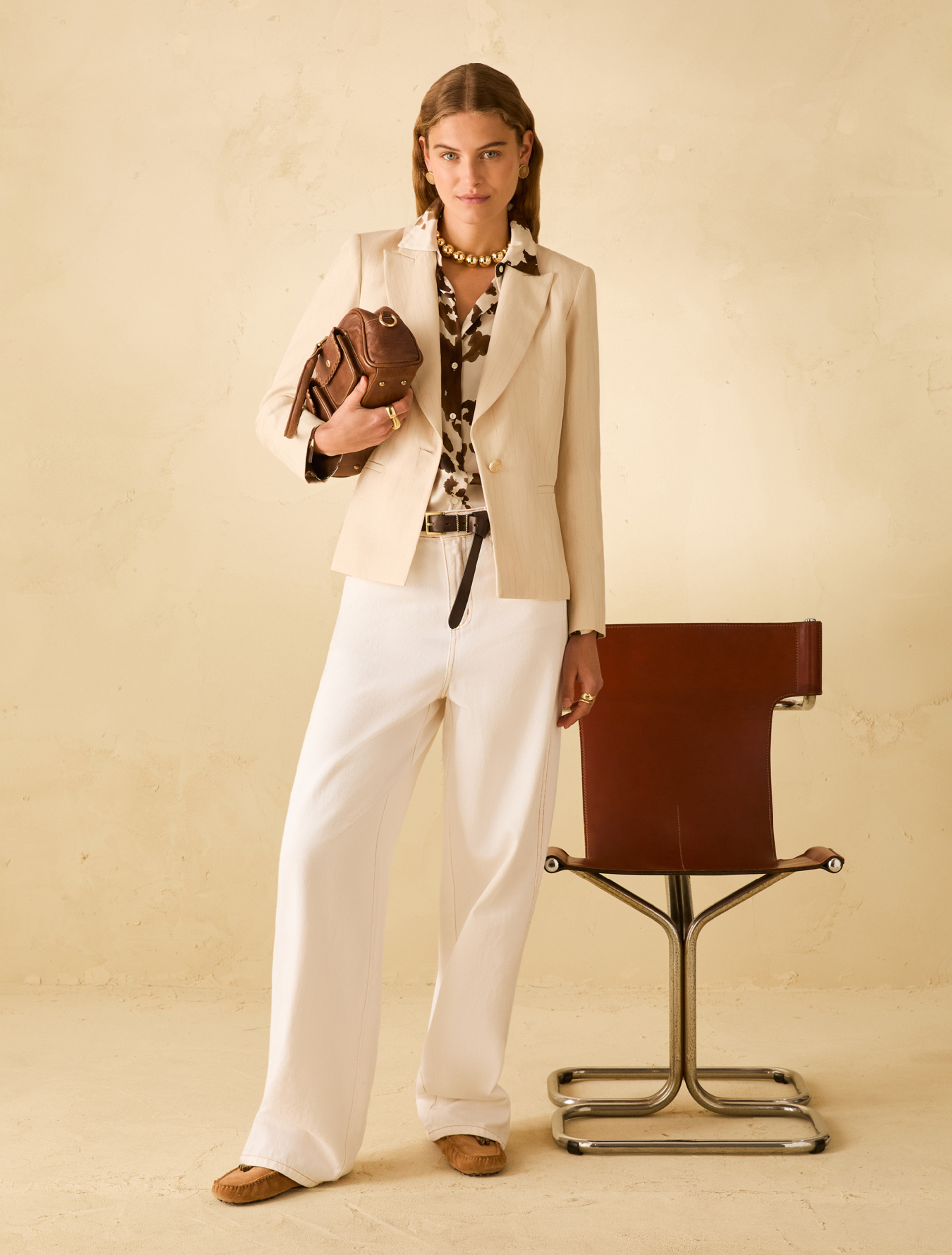 Lamé pinstriped blazer - BEIGE - pennyblack