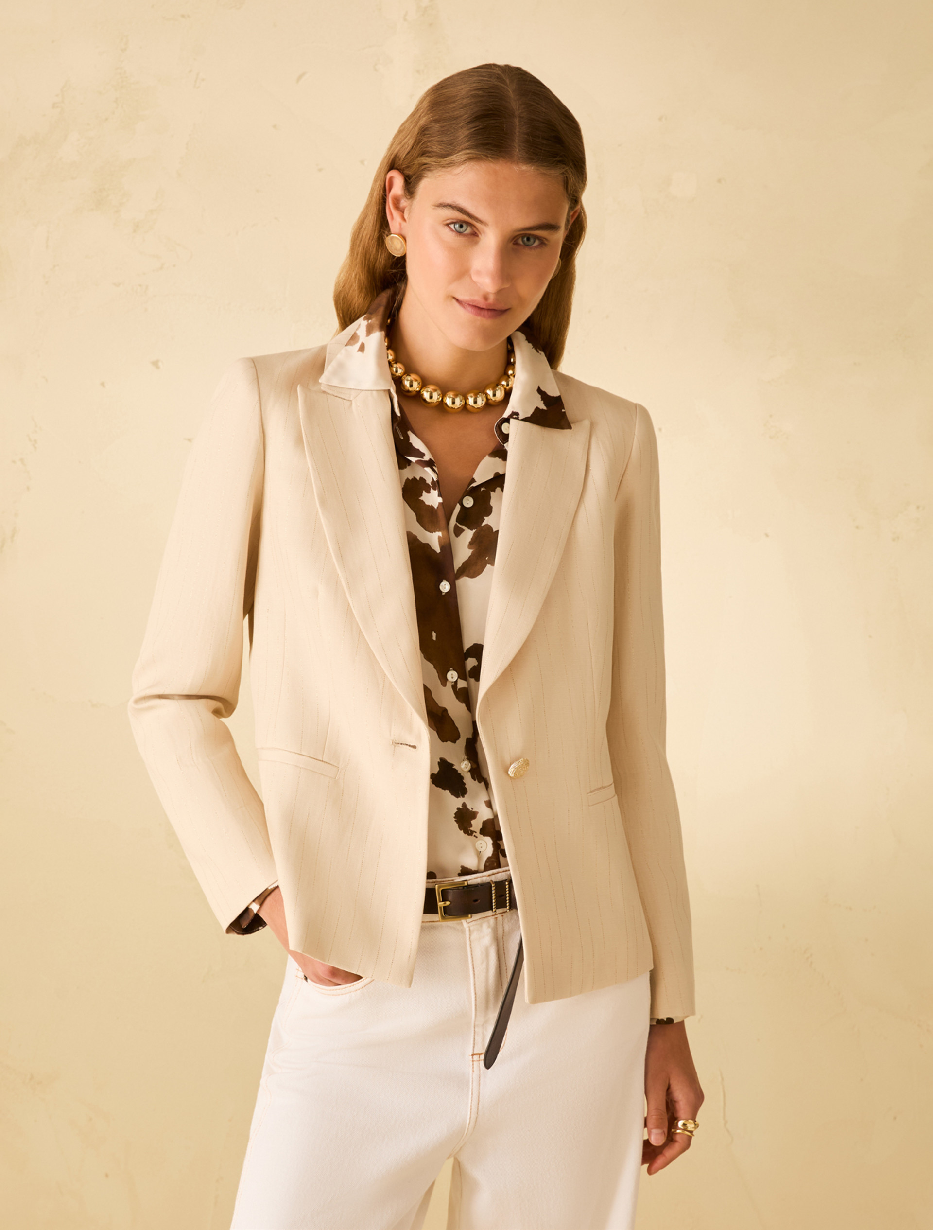 Lamé pinstriped blazer - BEIGE - pennyblack