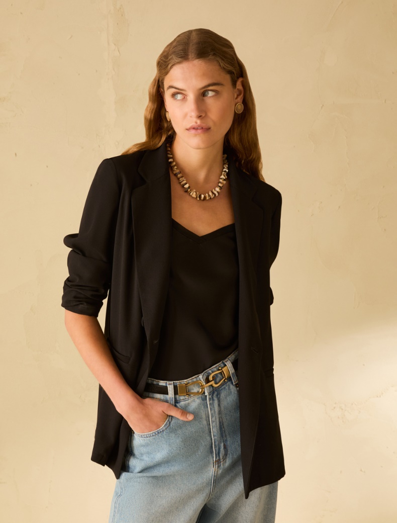 Blazer in sablé fabric - BLACK - pennyblack