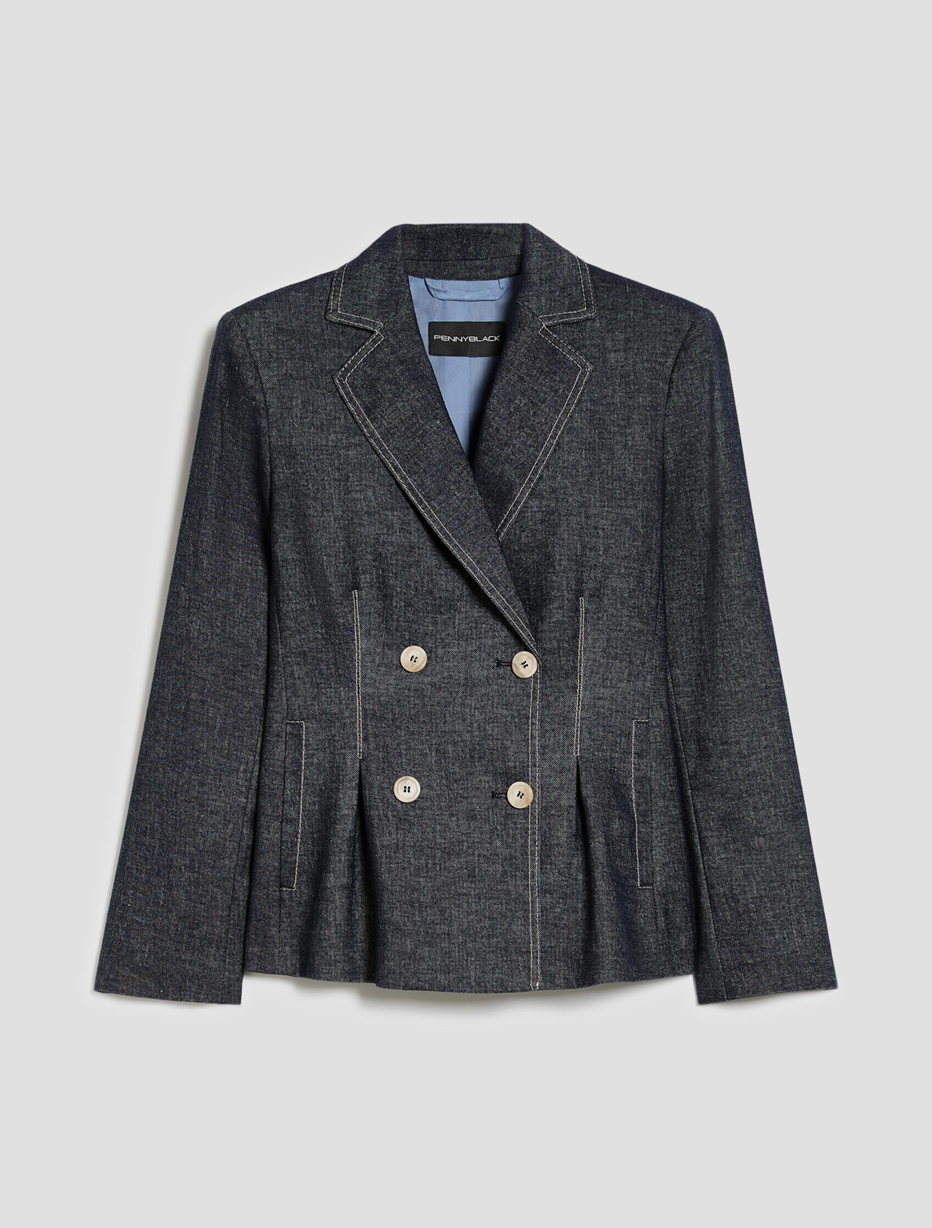 Slim-fit cotton and linen blazer - NAVY - pennyblack