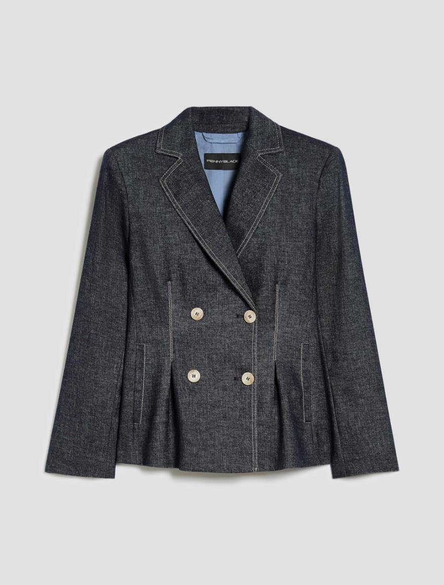 Slim-fit cotton and linen blazer - NAVY - Pennyblack - 2