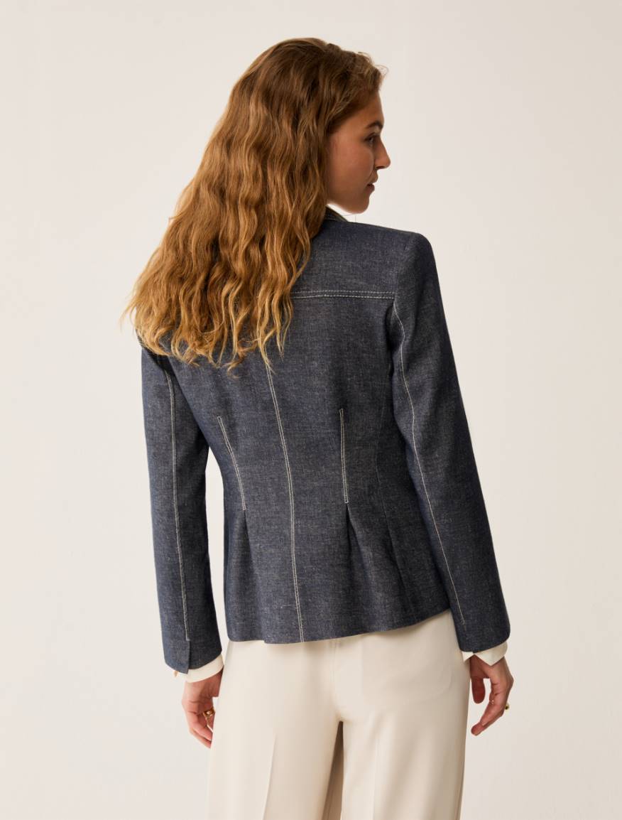 Slim-fit cotton and linen blazer - NAVY - Pennyblack - 3