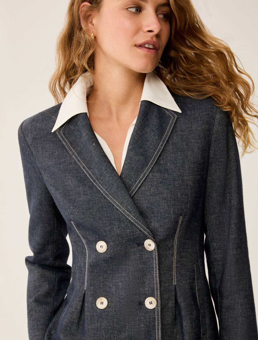 Slim-fit cotton and linen blazer - NAVY - Pennyblack - 4