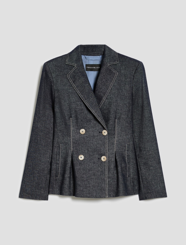 Slim-fit cotton and linen blazer - NAVY - pennyblack