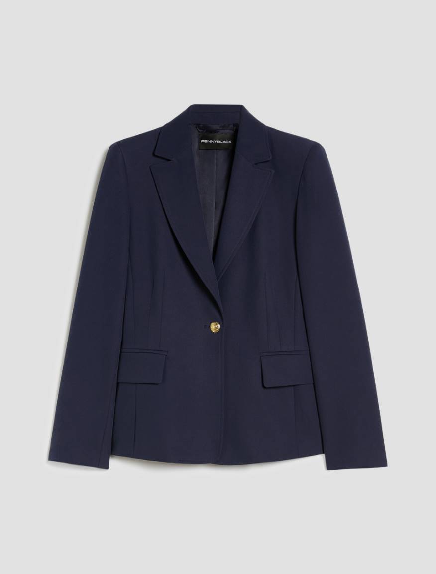 Single-breasted twill blazer - NAVY - Pennyblack - 2