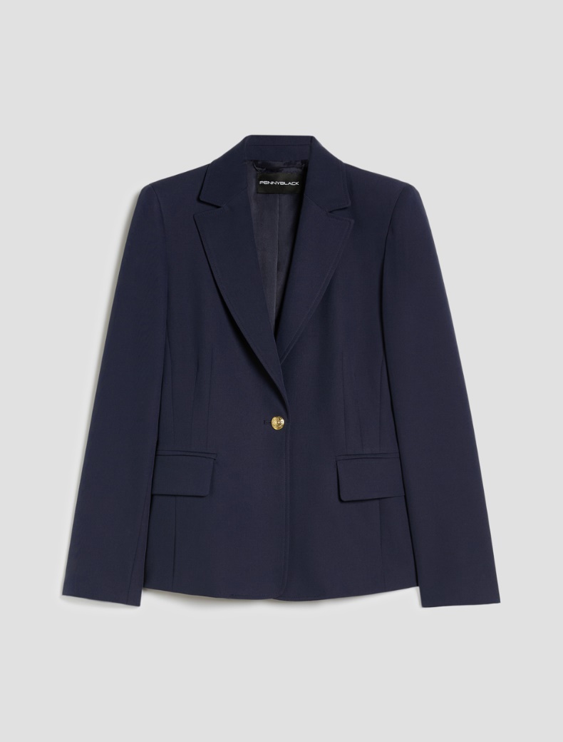 Single-breasted twill blazer - NAVY - pennyblack
