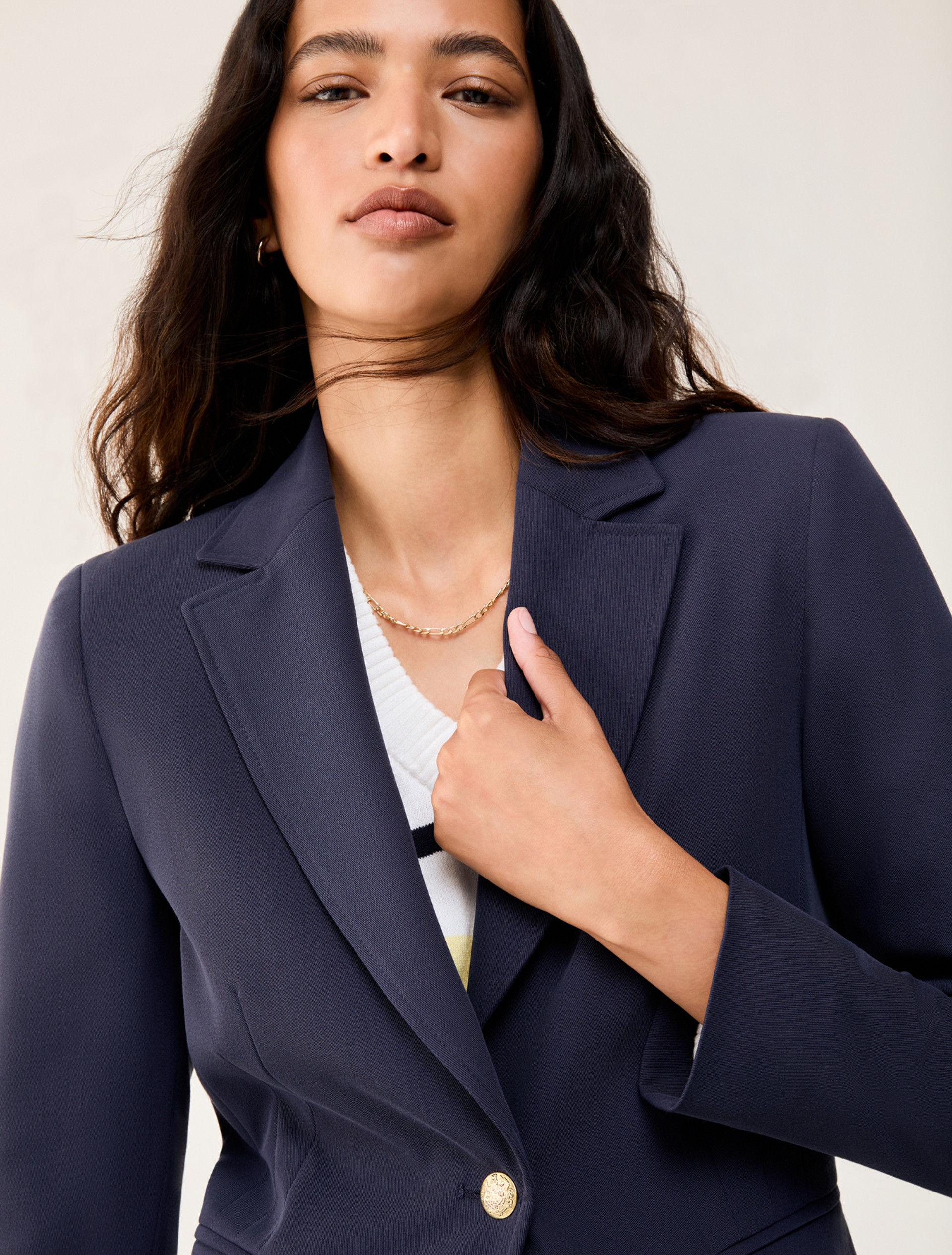 Single-breasted twill blazer - NAVY - pennyblack