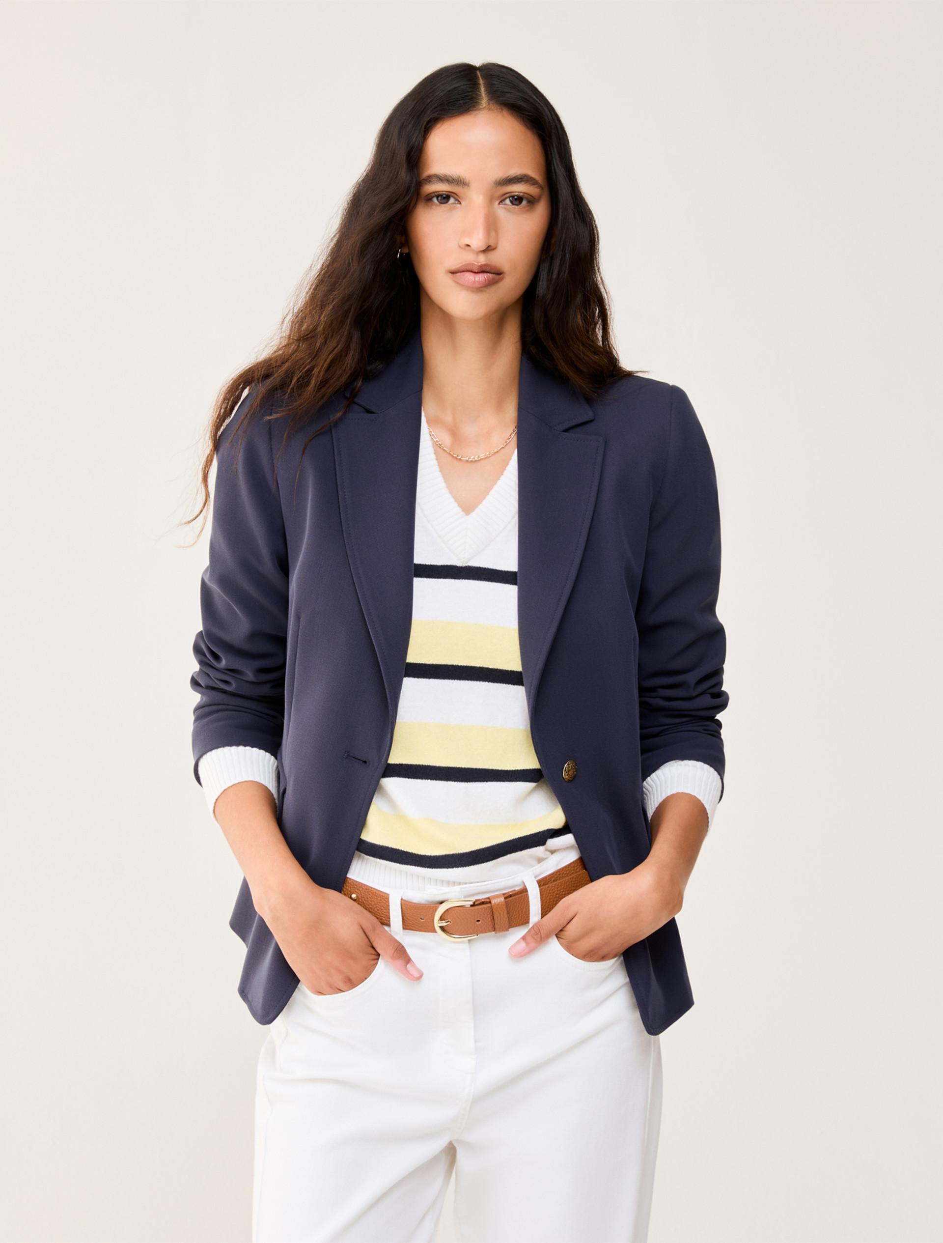 Single-breasted twill blazer - NAVY - pennyblack