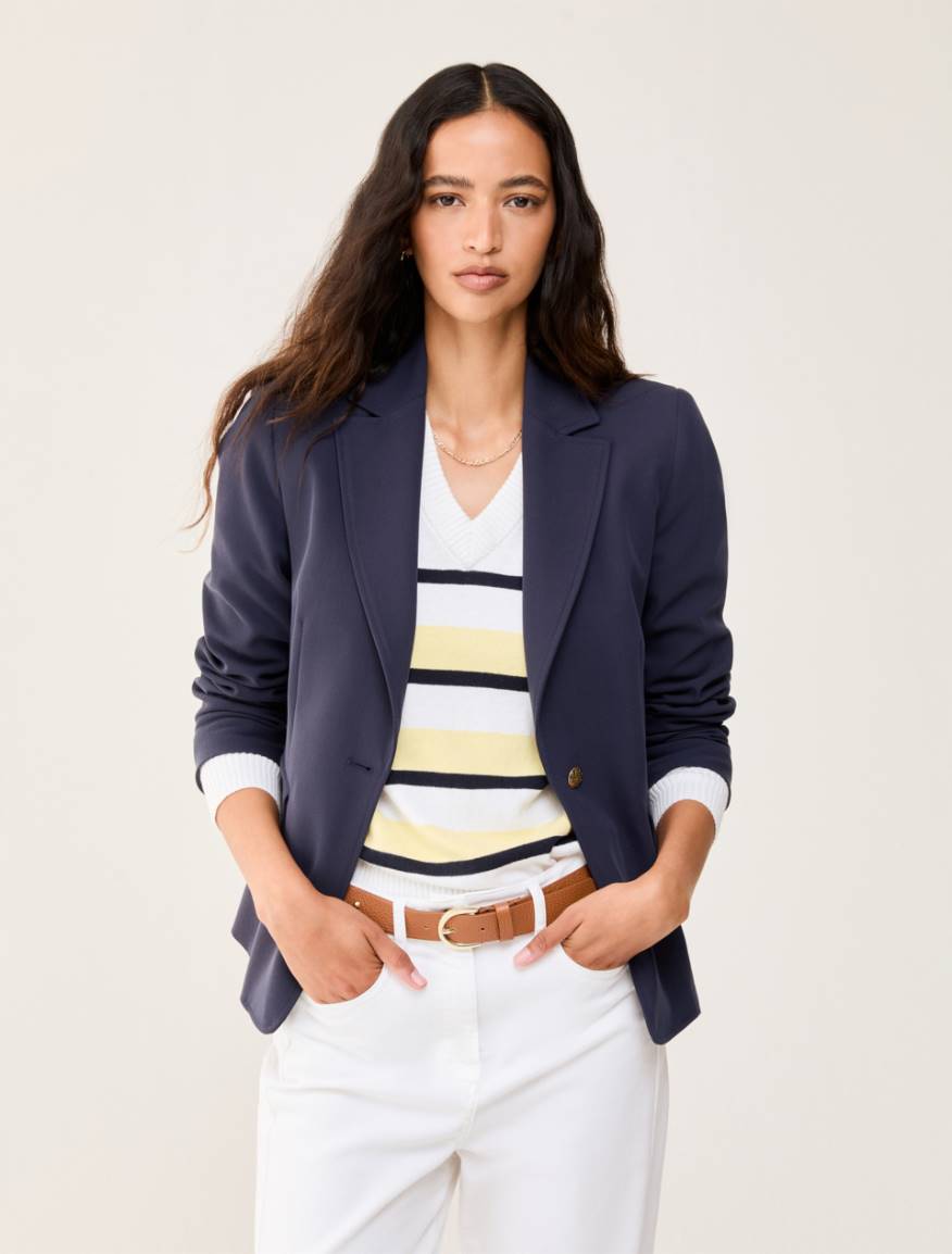 Single-breasted twill blazer - NAVY - Pennyblack