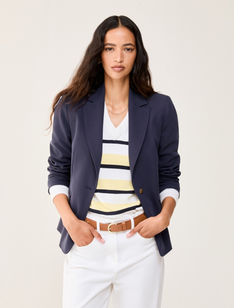 Single-breasted twill blazer - NAVY - pennyblack