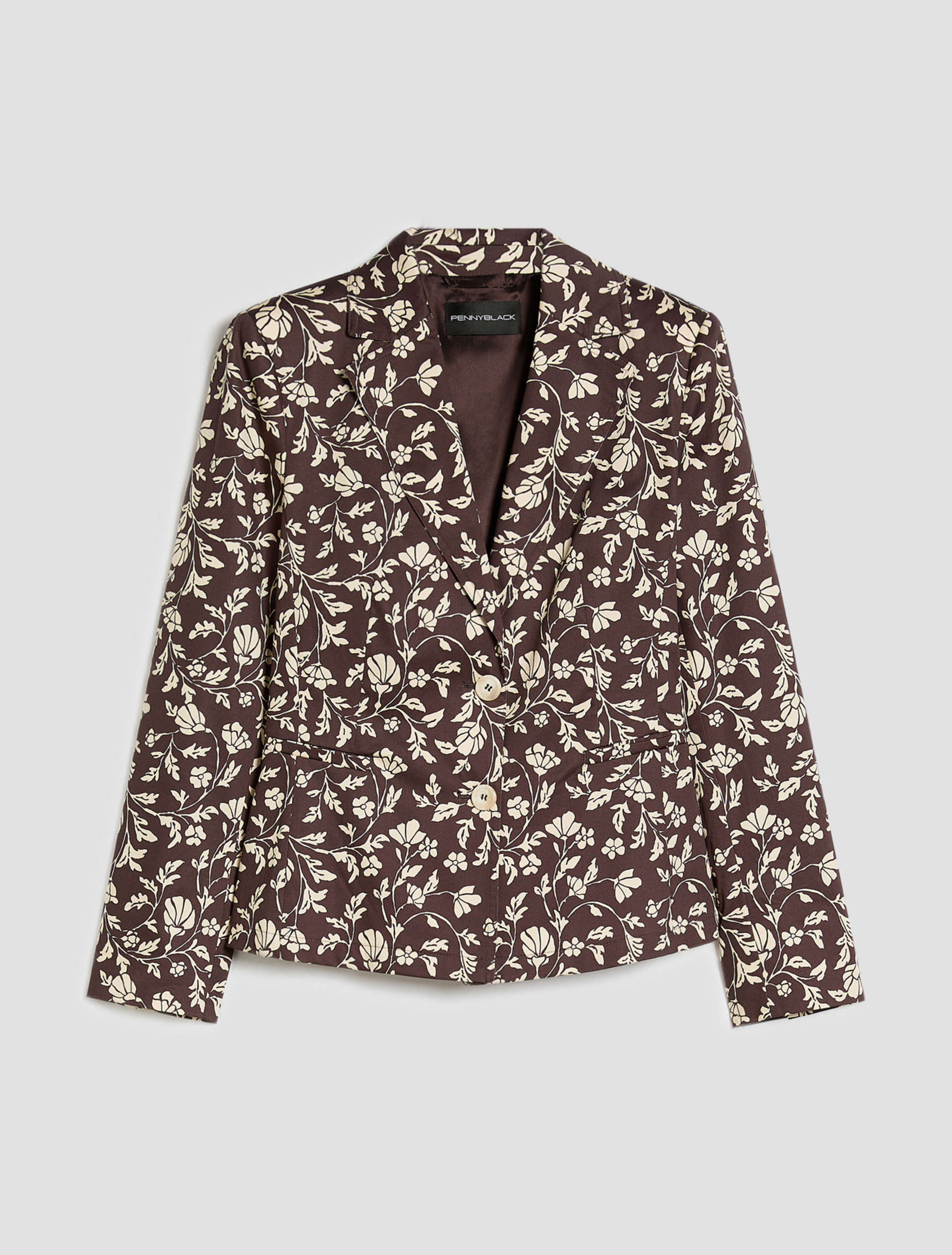 Slim cotton satin blazer - BROWN - pennyblack