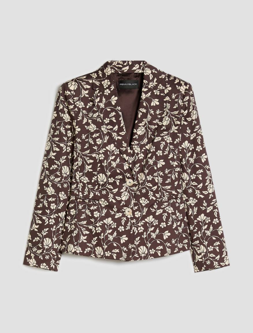 Slim cotton satin blazer - BROWN - Pennyblack - 2