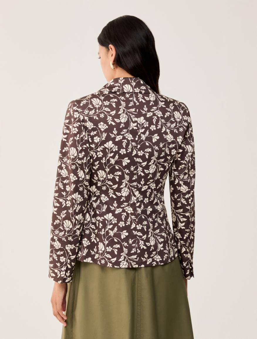 Slim cotton satin blazer - BROWN - Pennyblack - 3