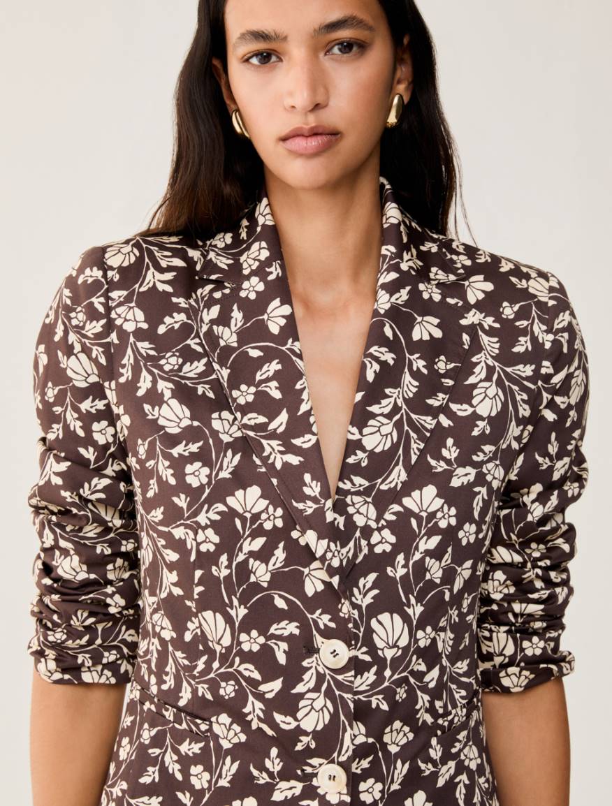 Slim cotton satin blazer - BROWN - Pennyblack - 4