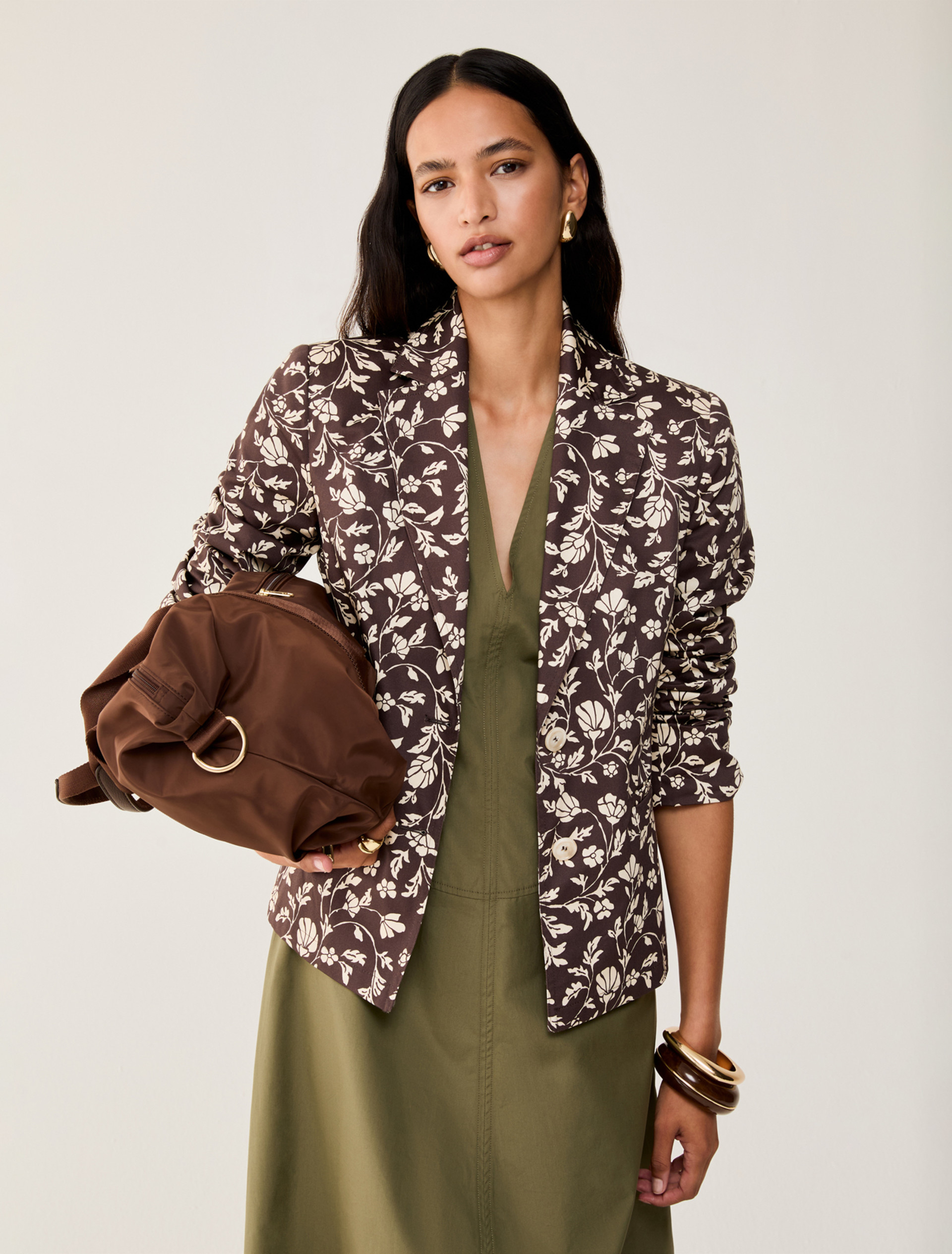 Slim cotton satin blazer - BROWN - pennyblack