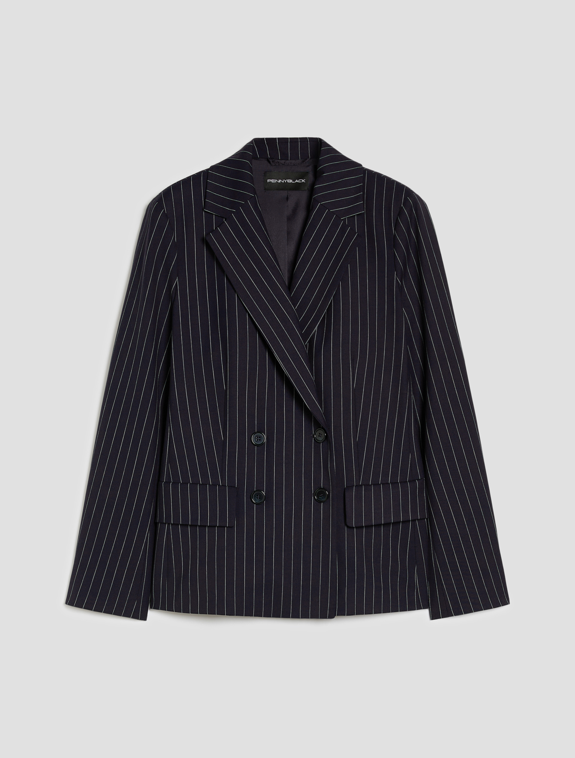 Pinstripe double-breasted blazer - NAVY - pennyblack