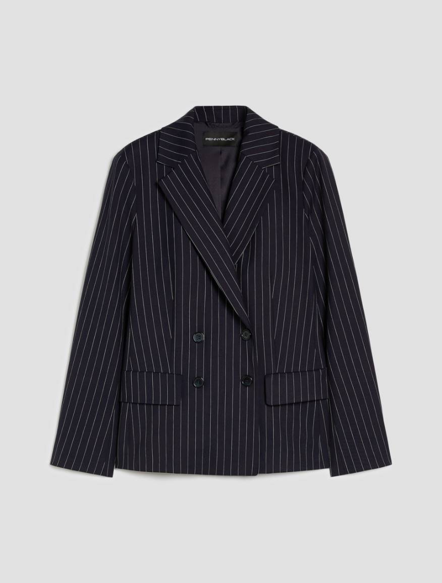 Pinstripe double-breasted blazer - NAVY - Pennyblack - 2