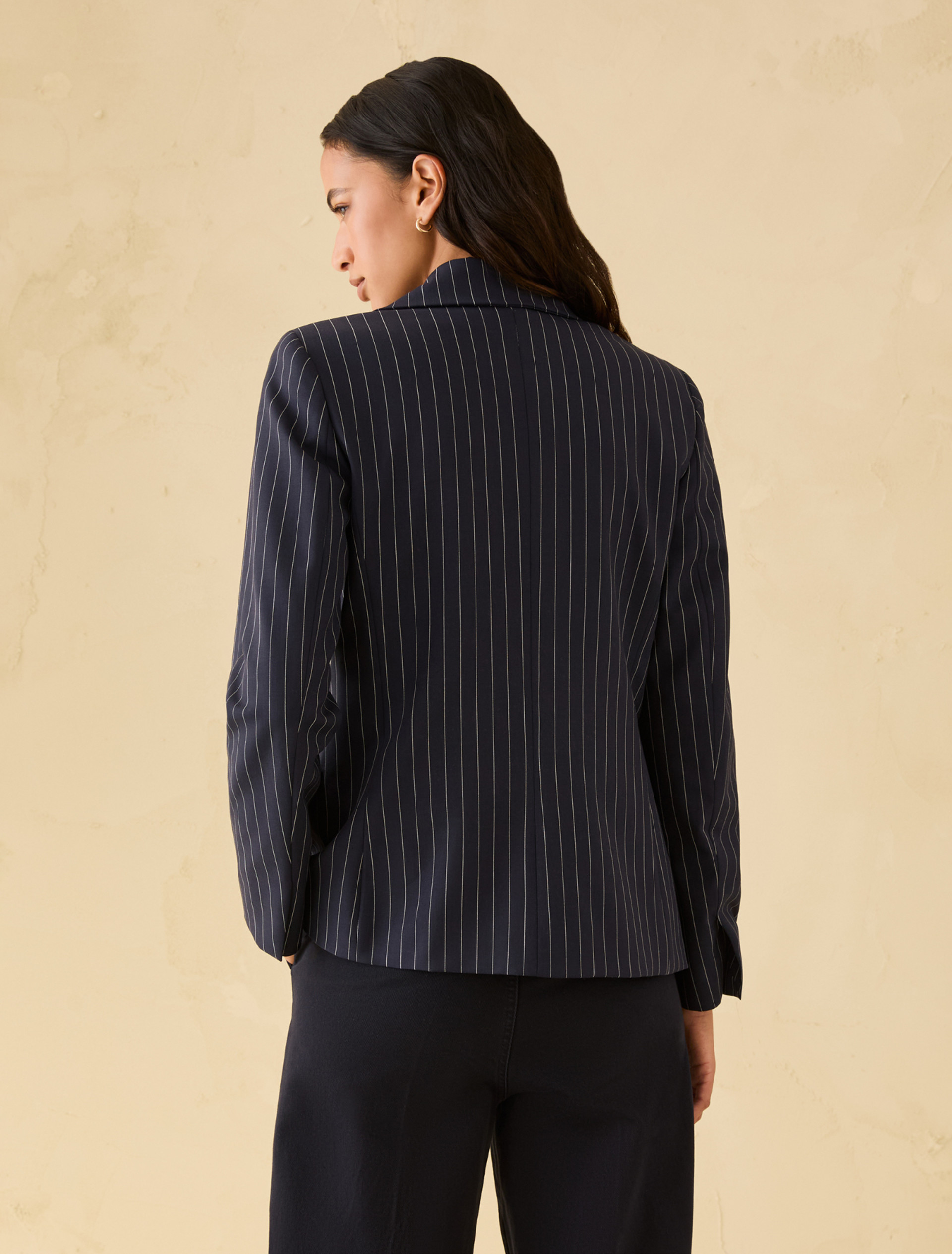 Pinstripe double-breasted blazer - NAVY - pennyblack