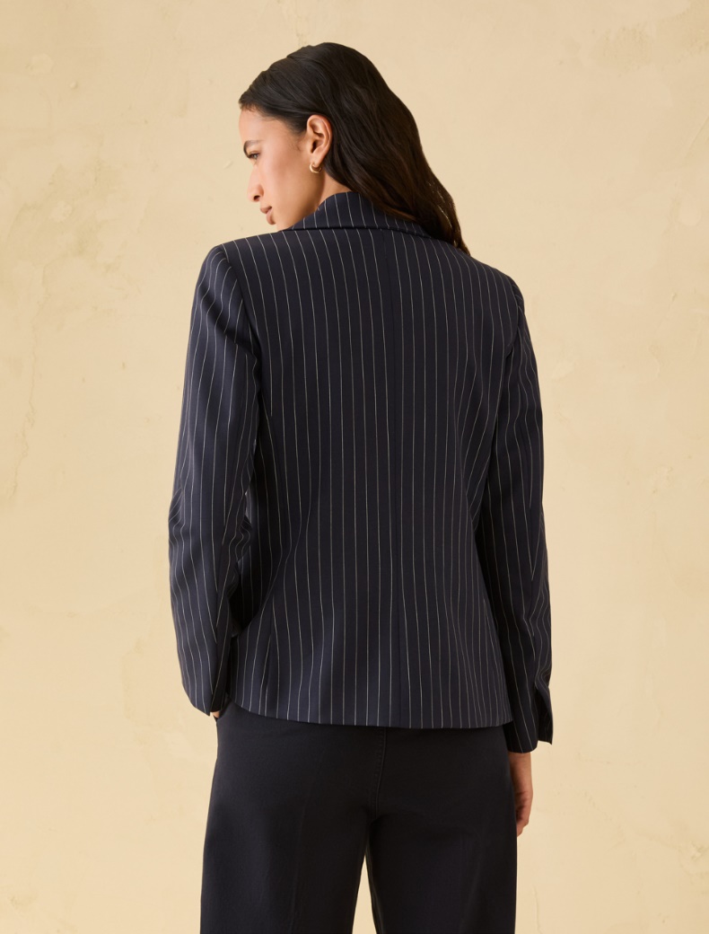 Pinstripe double-breasted blazer - NAVY - pennyblack