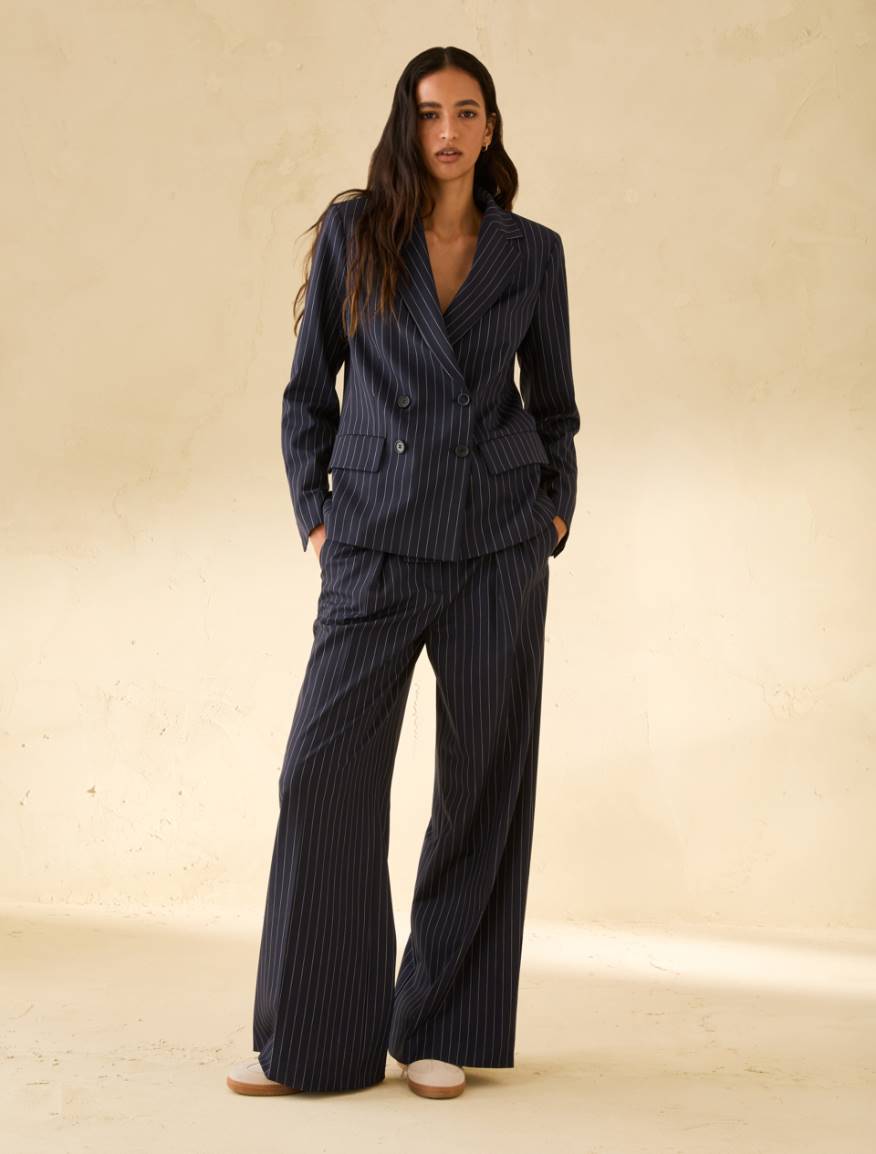 Pinstripe double-breasted blazer - NAVY - Pennyblack - 5