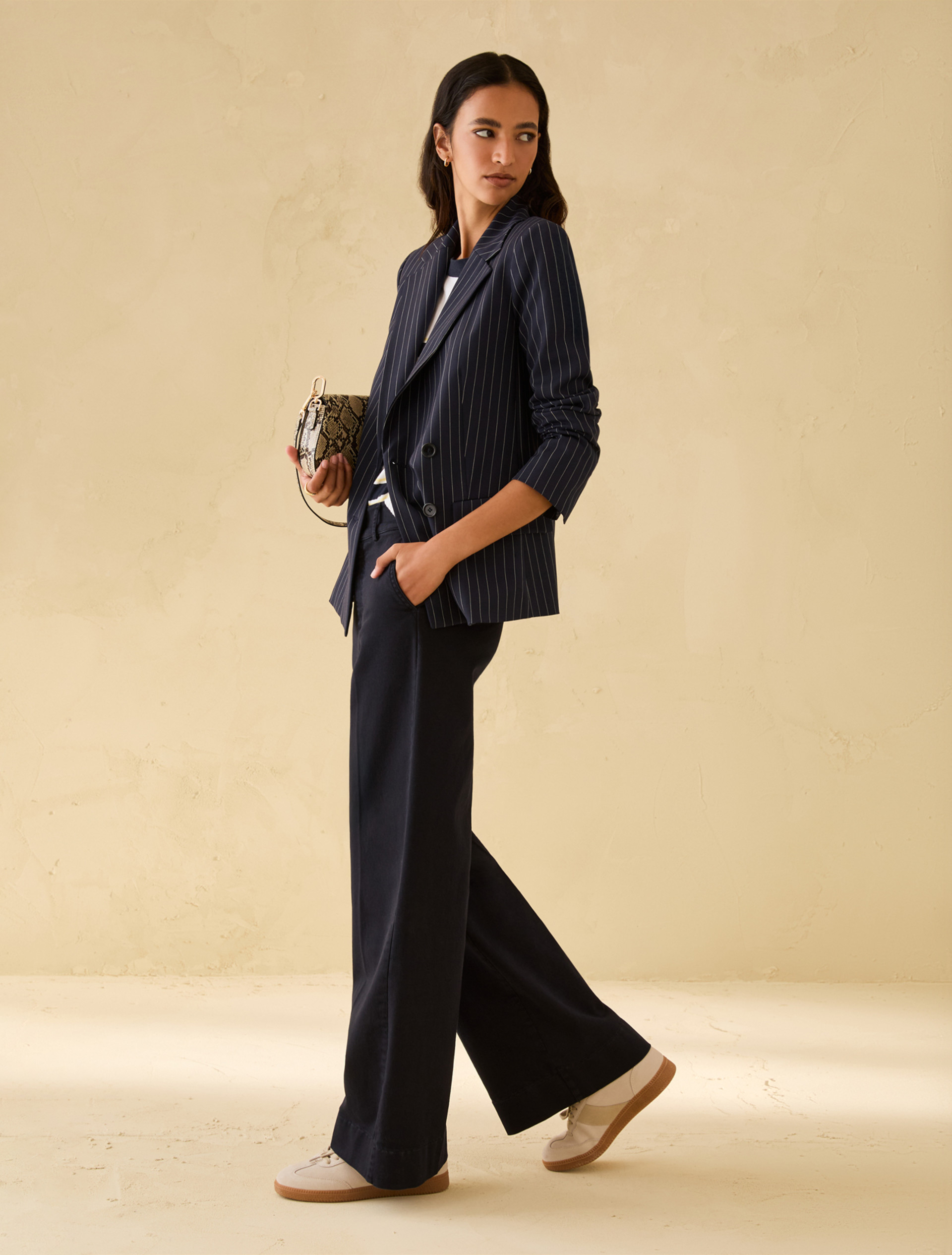 Pinstripe double-breasted blazer - NAVY - pennyblack