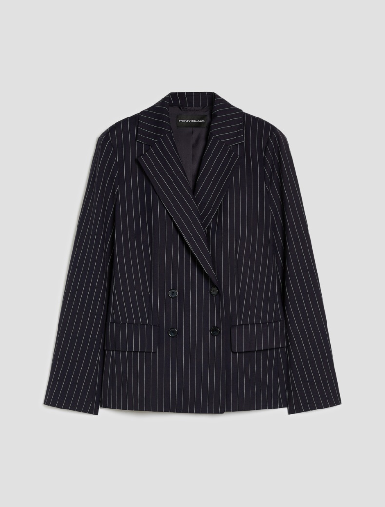 Pinstripe double-breasted blazer - NAVY - pennyblack