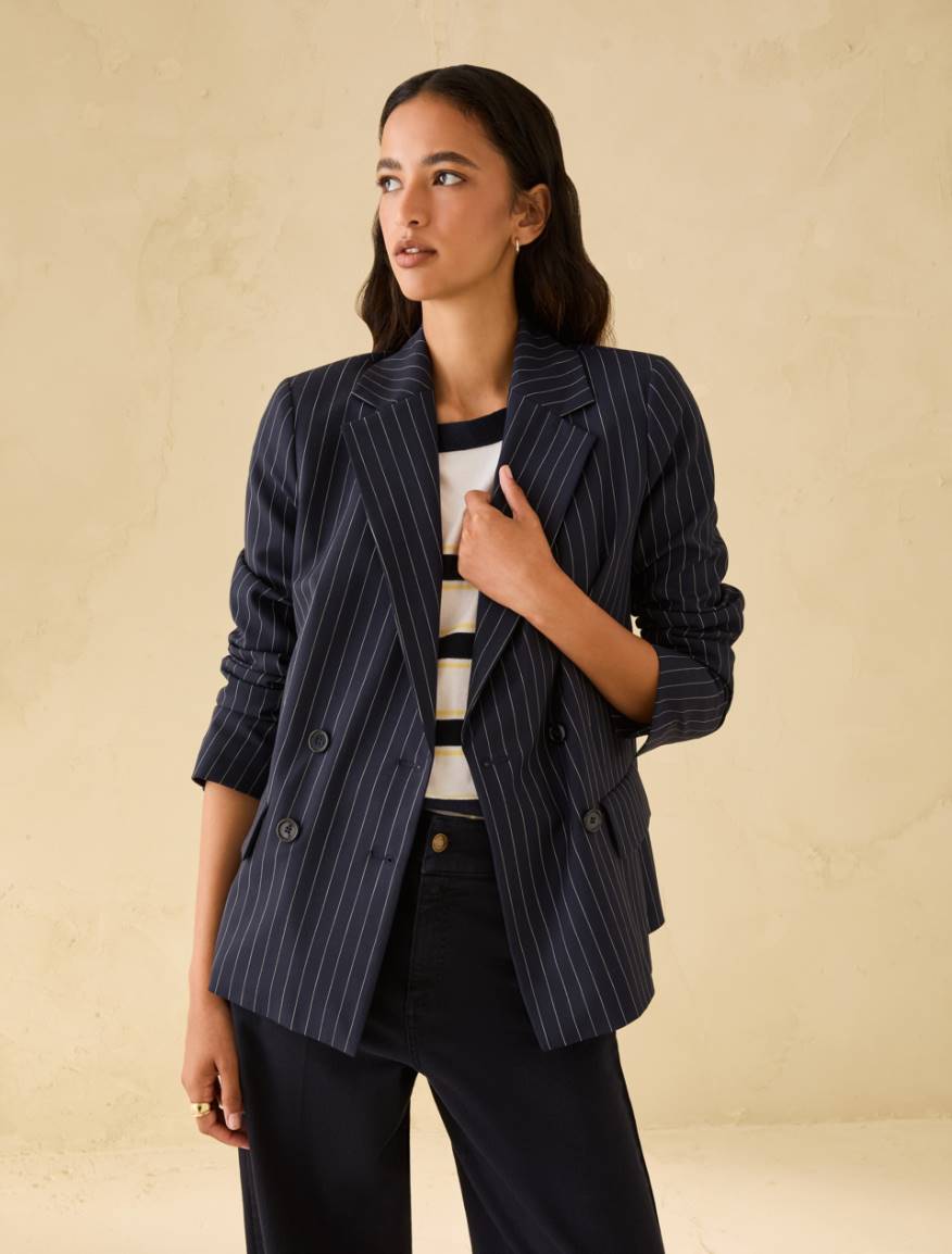 Pinstripe double-breasted blazer - NAVY - Pennyblack