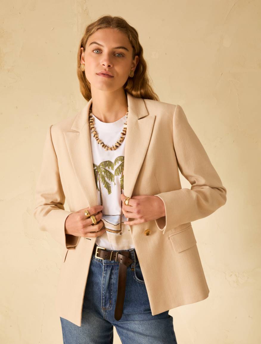 Cotton and linen blazer - SAND - Pennyblack