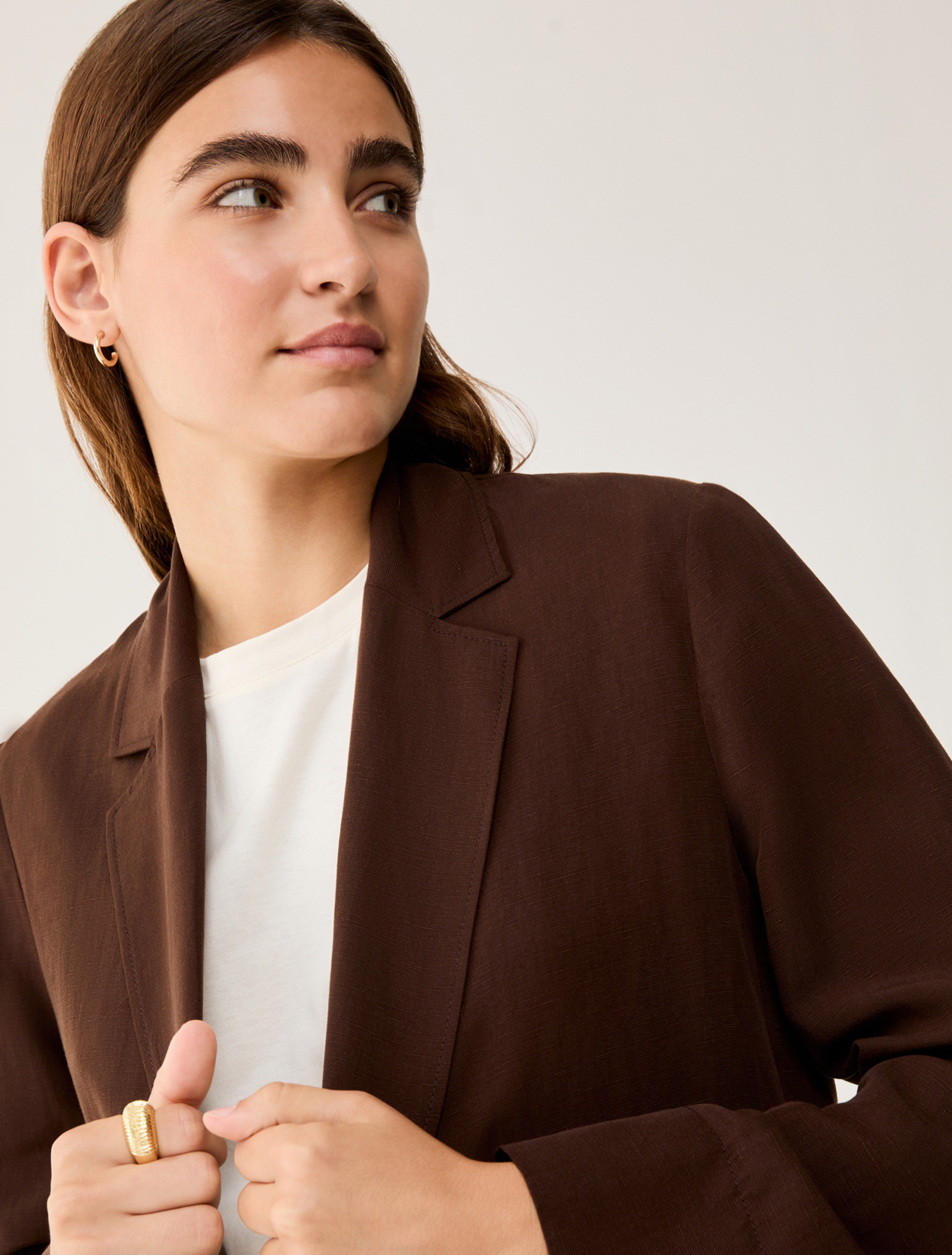 Linen blend blazer - CHOCOLATE - pennyblack