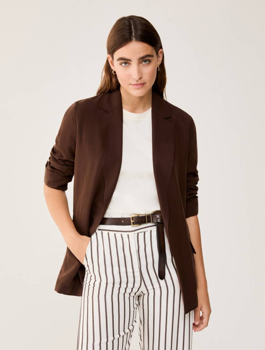Blazer in blend di lino - CIOCCOLATO - Pennyblack