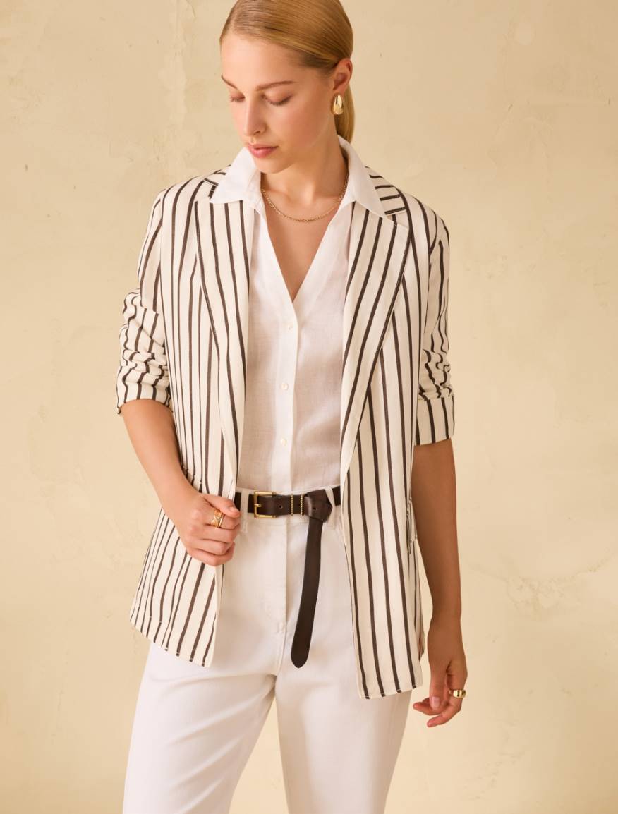 Blazer in blend di lino - AVORIO - Pennyblack