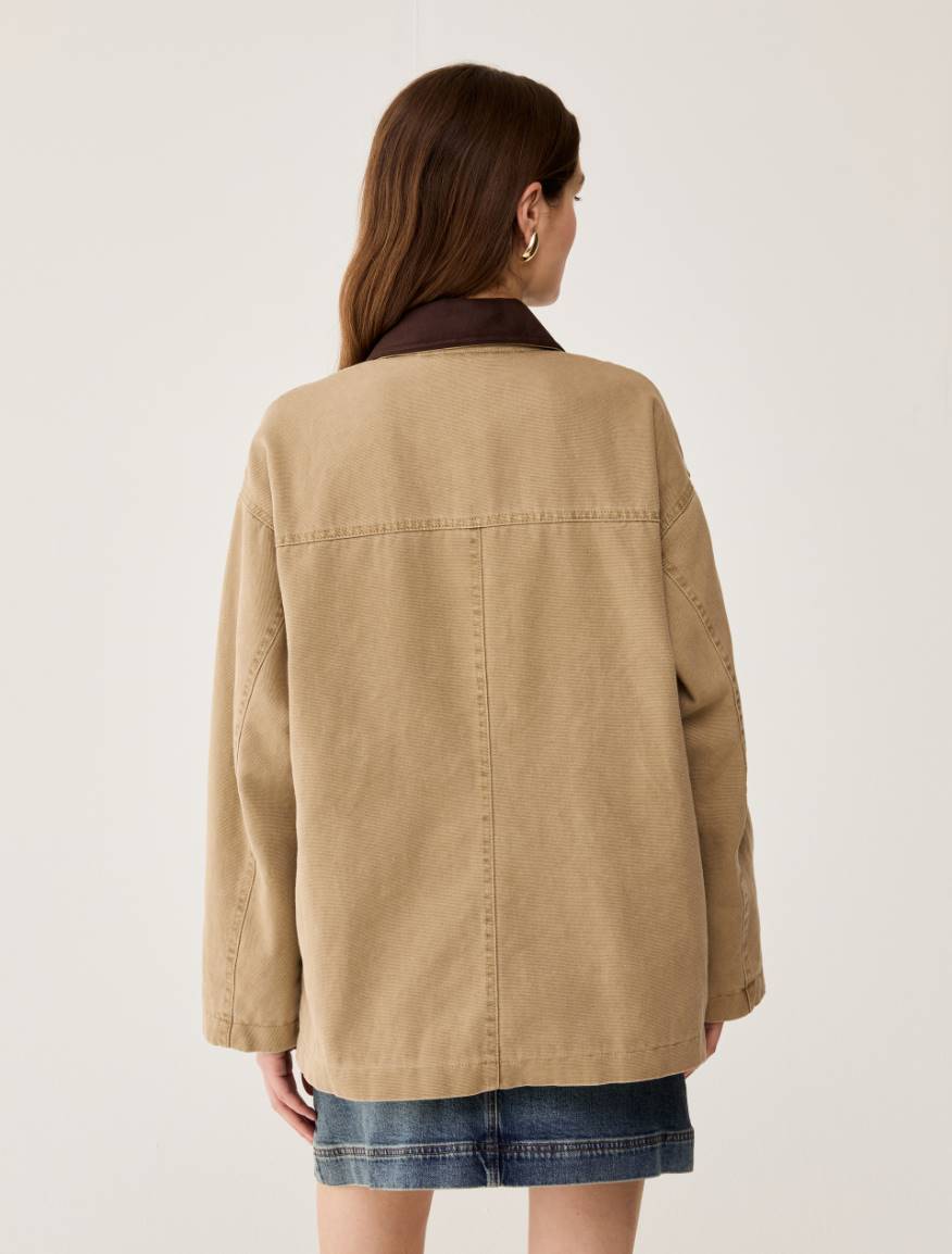 Cotton canvas barn jacket - BEIGE - Pennyblack - 3