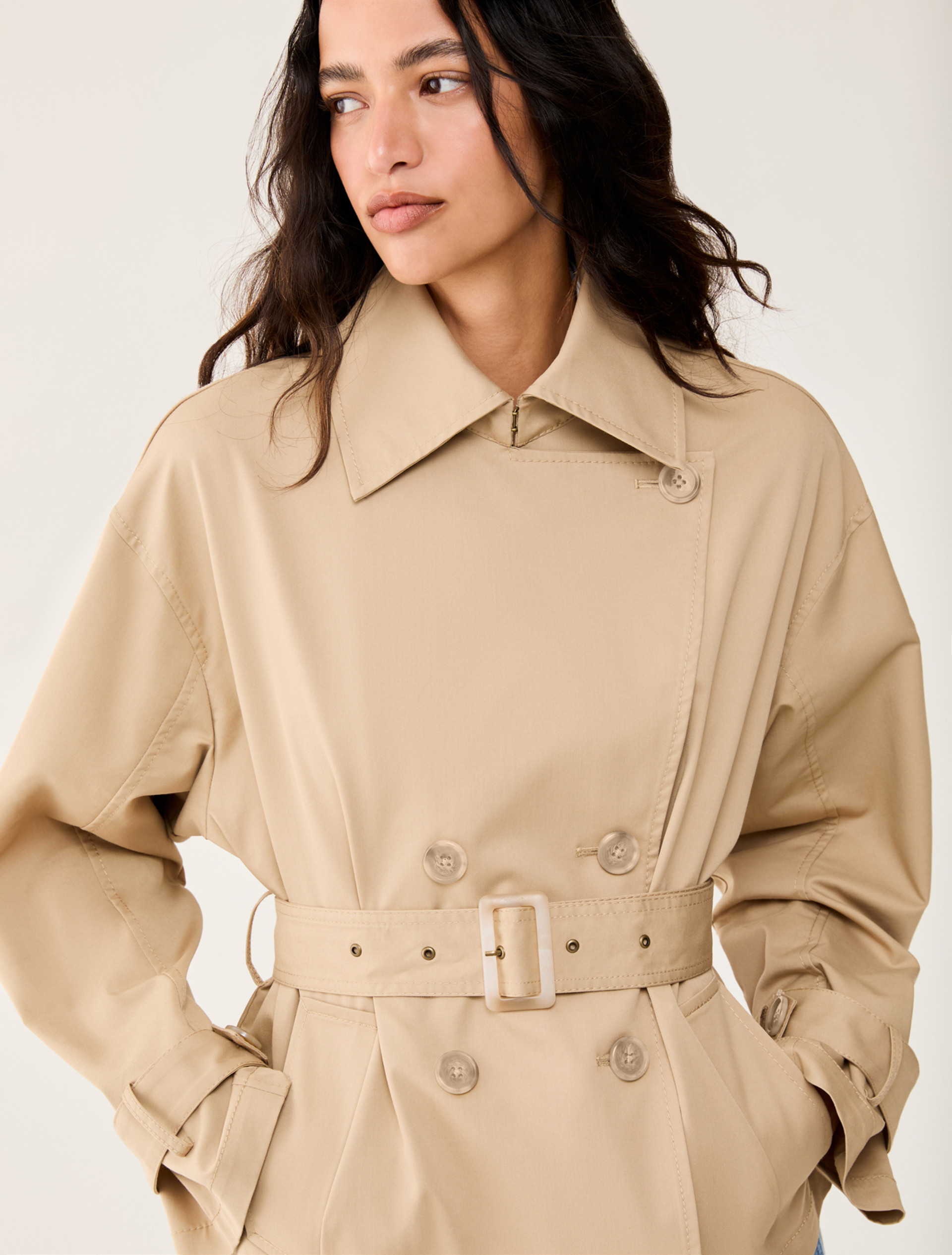 Cropped gabardine trench coat - SAND - pennyblack