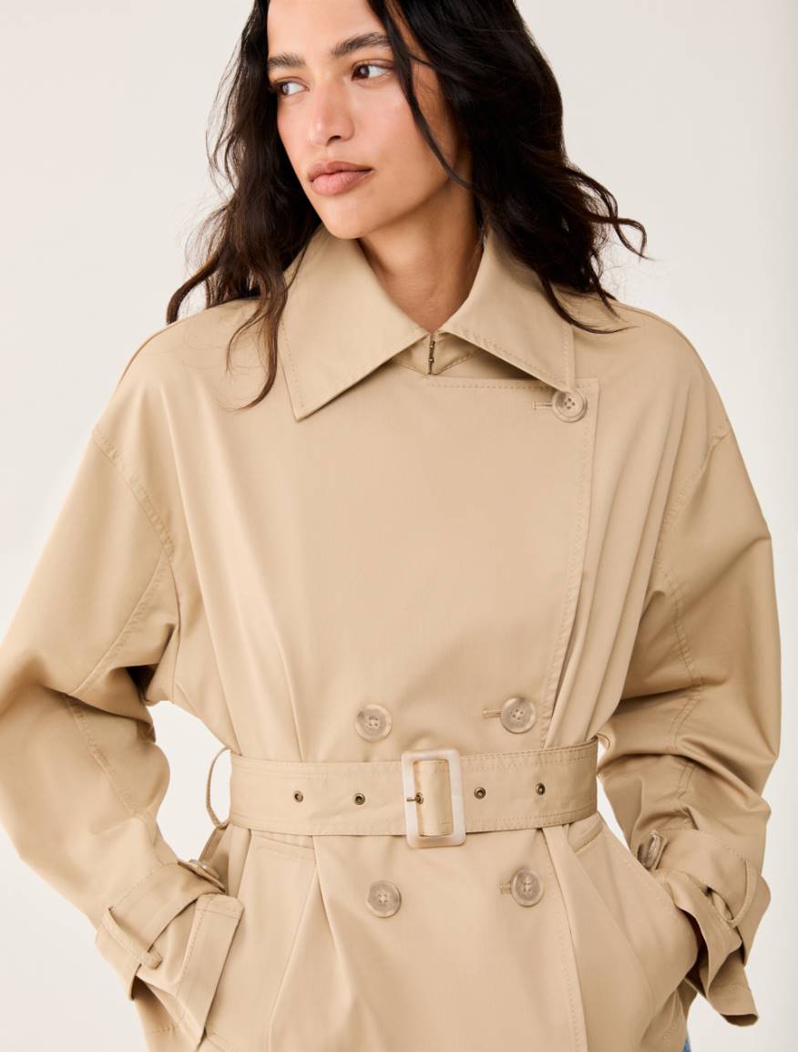 Cropped gabardine trench coat - SAND - Pennyblack - 4