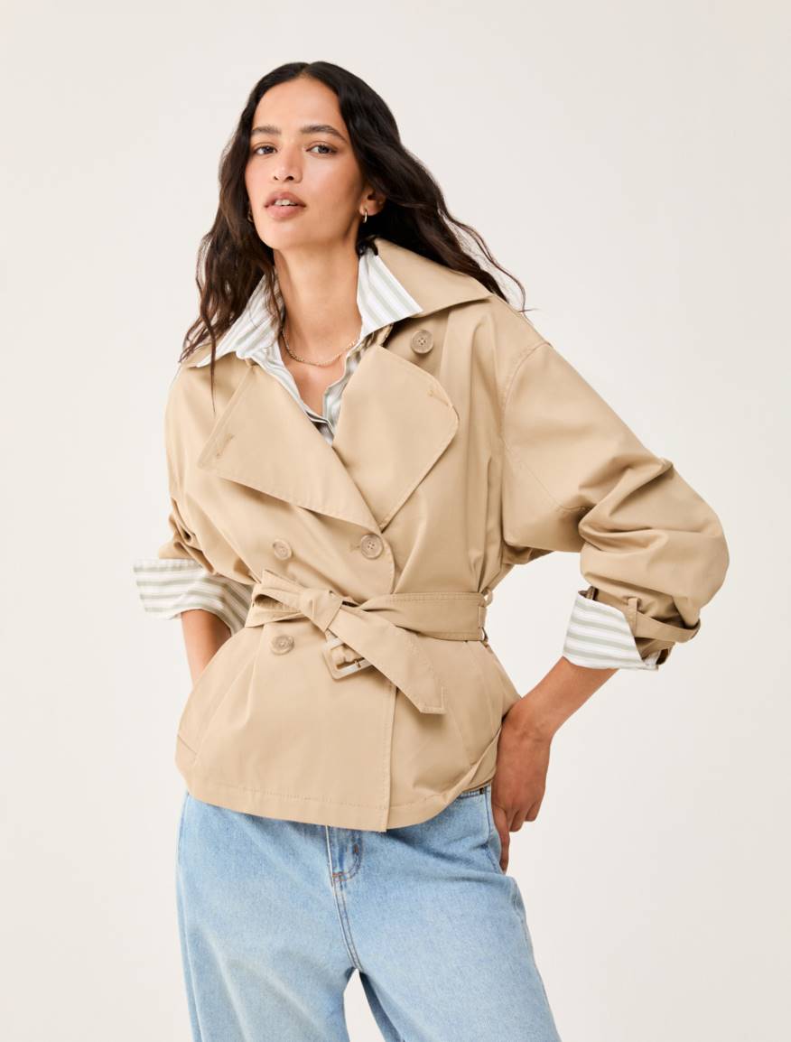 Cropped gabardine trench coat - SAND - Pennyblack