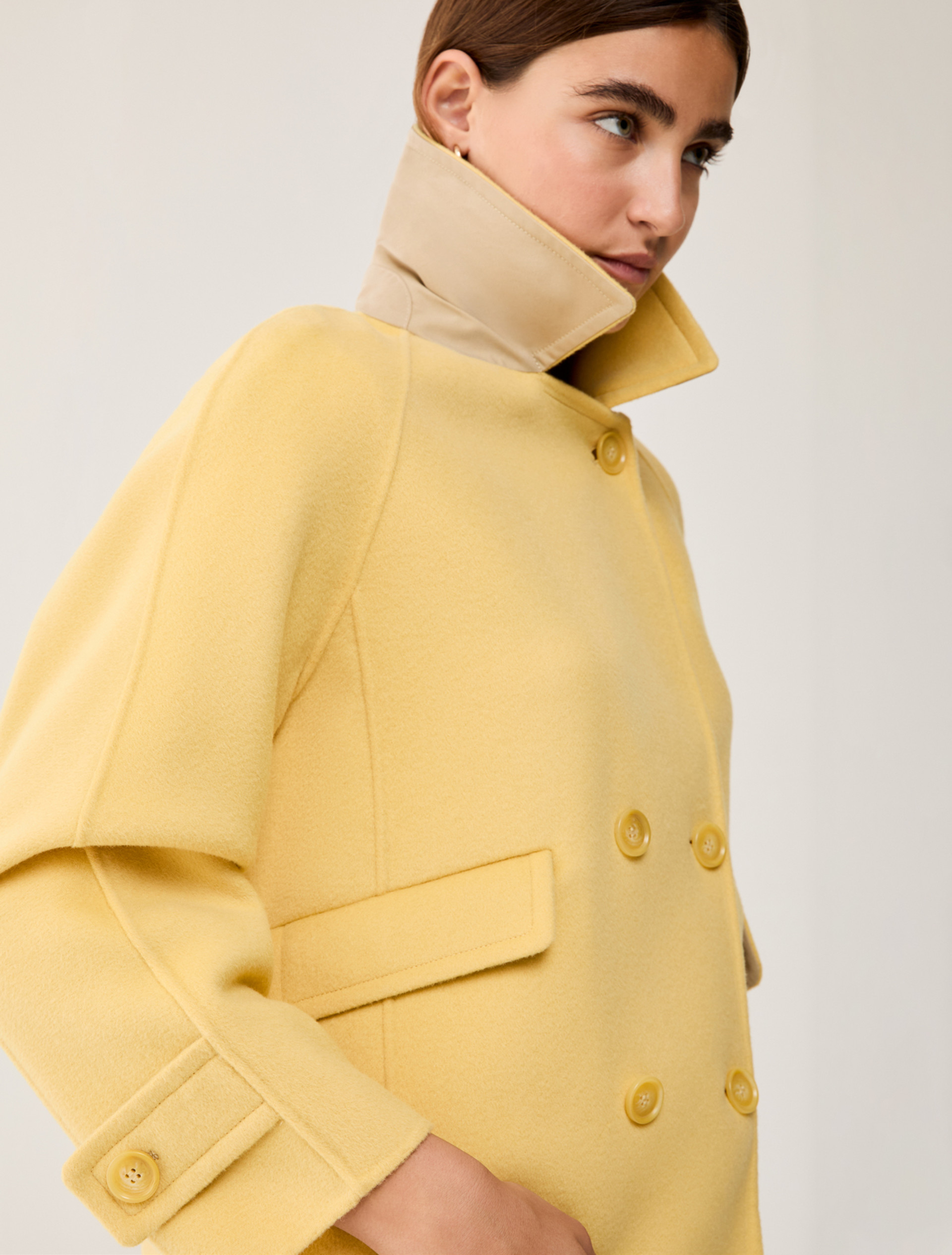 Double wool-blend pea coat - YELLOW - pennyblack