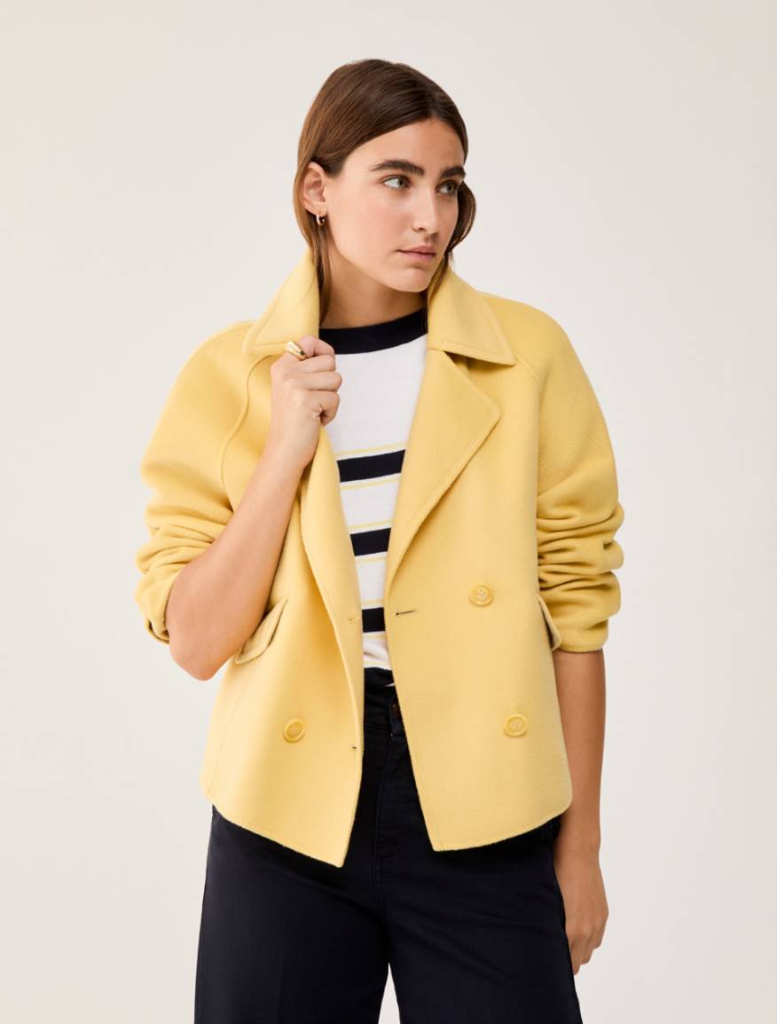 Double wool-blend pea coat - YELLOW - Pennyblack