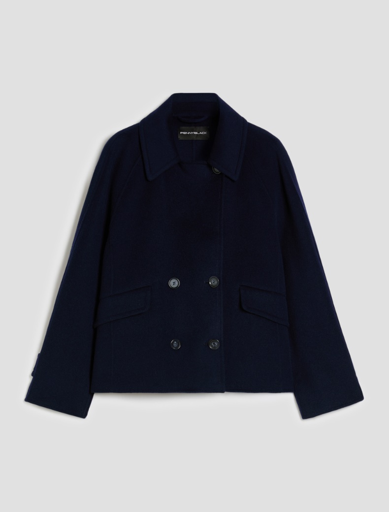 Double wool-blend pea coat - NAVY - pennyblack