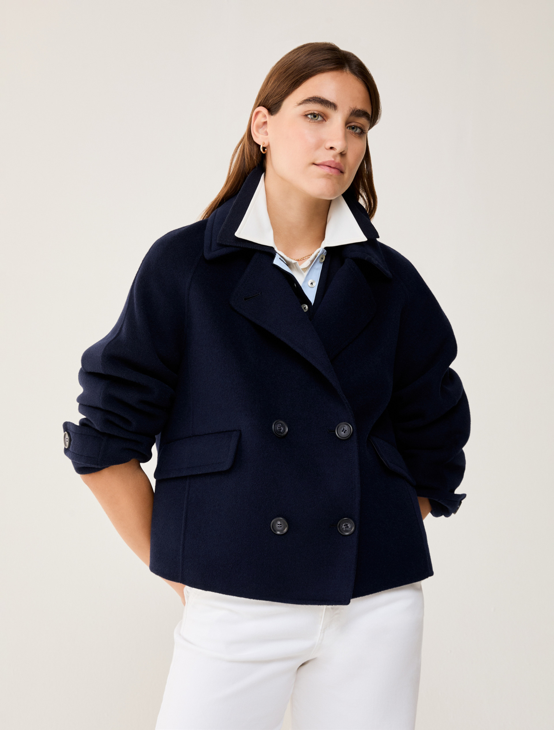 Double wool-blend pea coat - NAVY - pennyblack