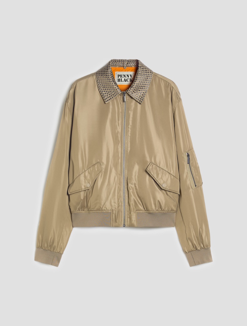 Bomber jacket with detachable collar - KAKI - pennyblack