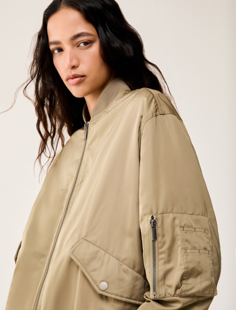 Bomber jacket with detachable collar - KAKI - pennyblack