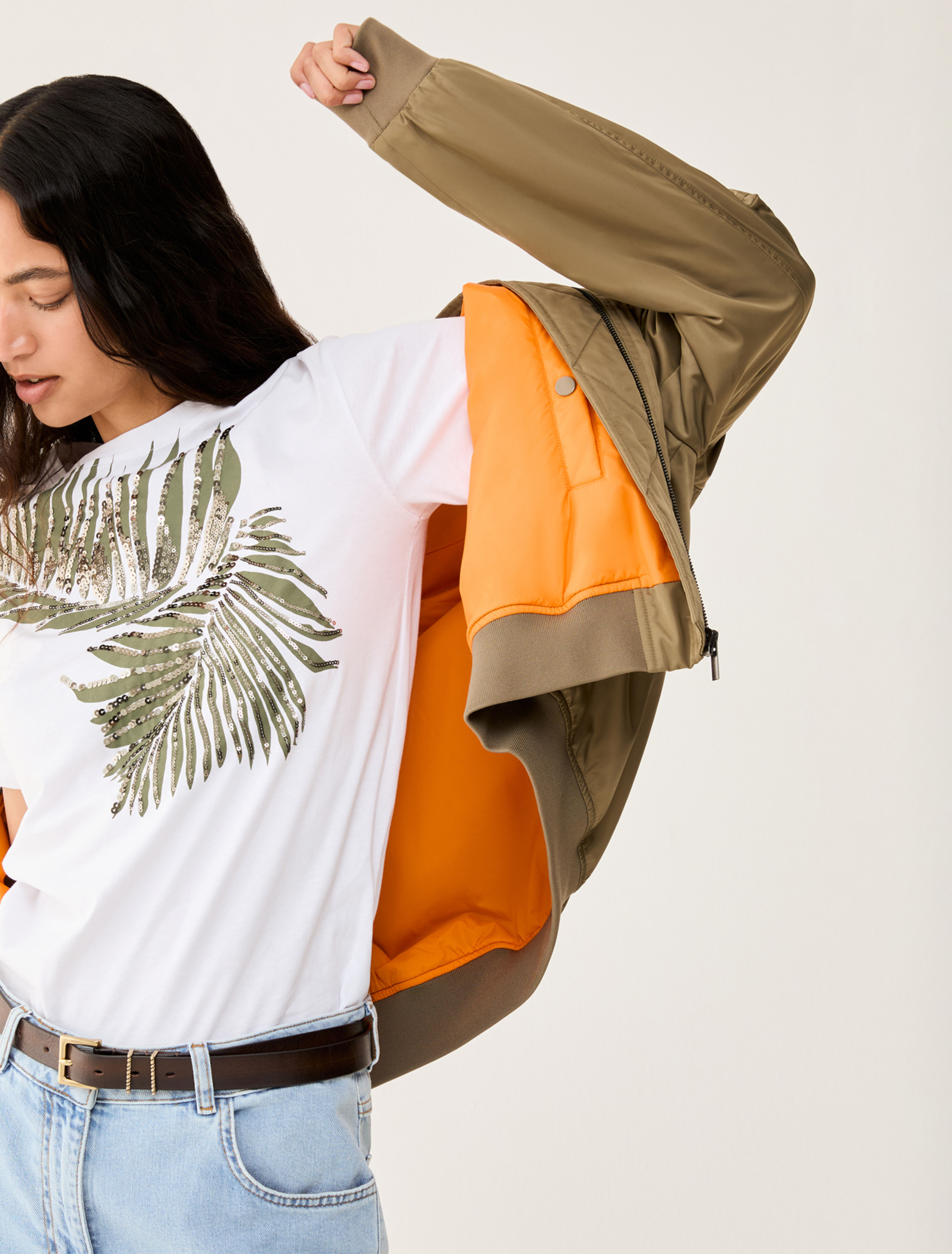 Bomber jacket with detachable collar - KAKI - pennyblack