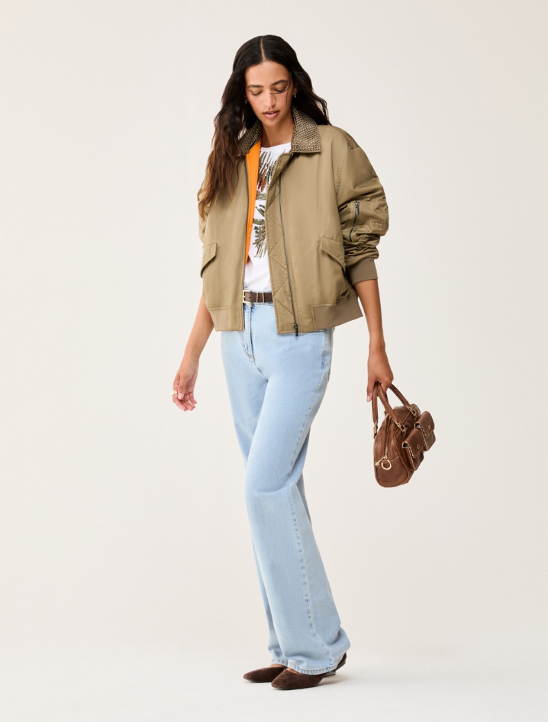 Bomber jacket with detachable collar - KAKI - pennyblack