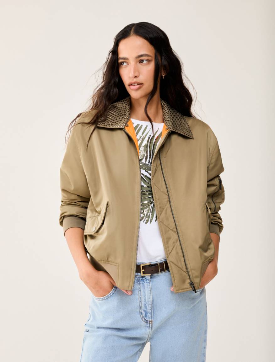Bomber jacket with detachable collar - KAKI - Pennyblack
