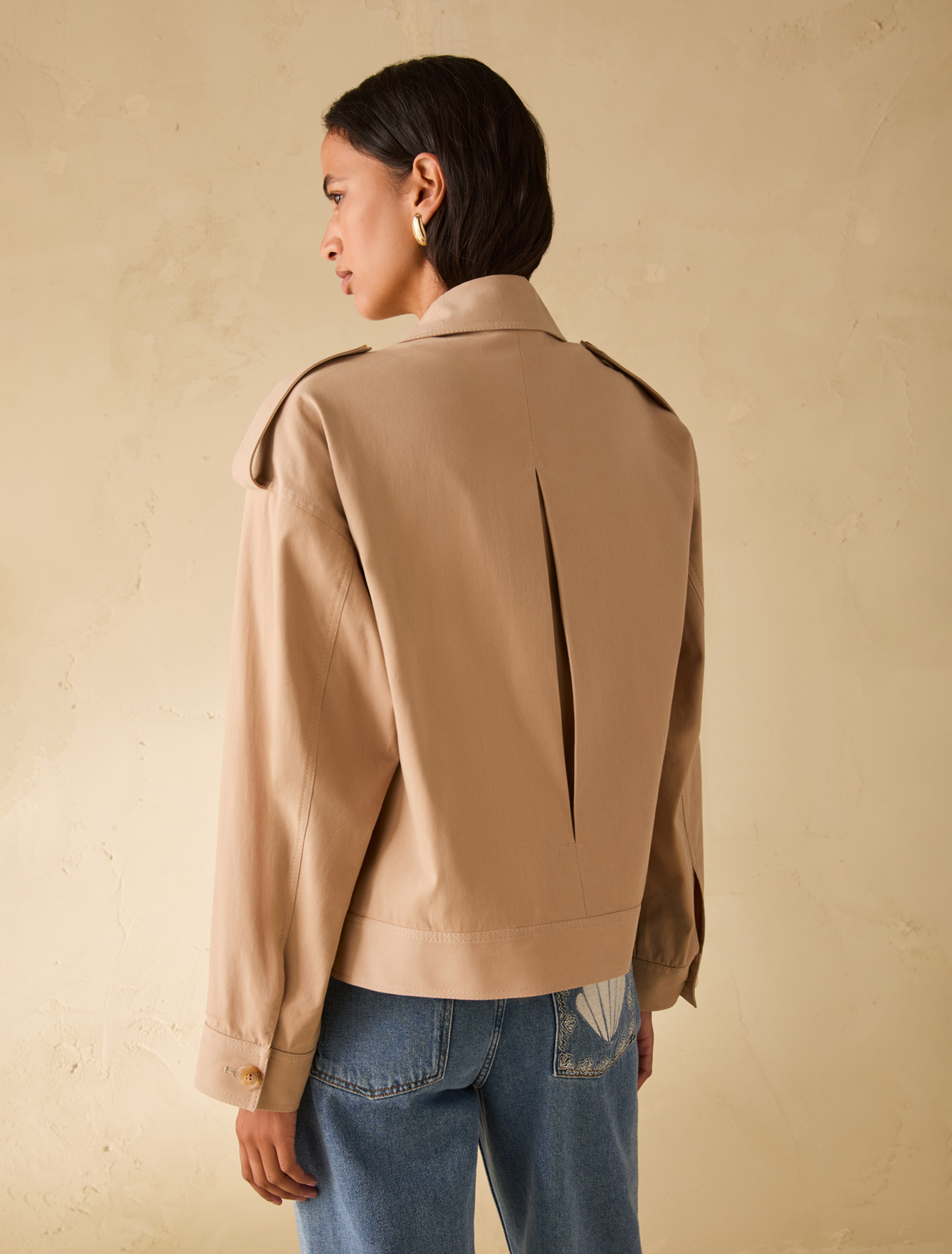 Embroidered gabardine jacket - CAMEL - pennyblack