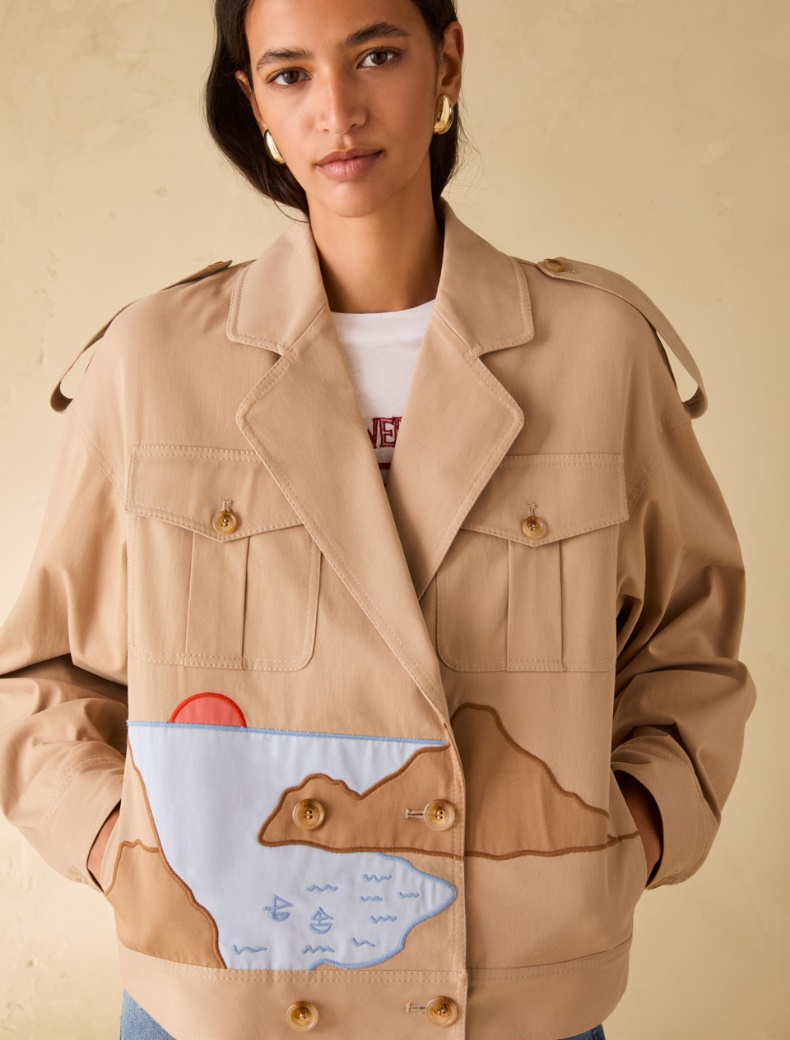 Embroidered gabardine jacket - CAMEL - pennyblack