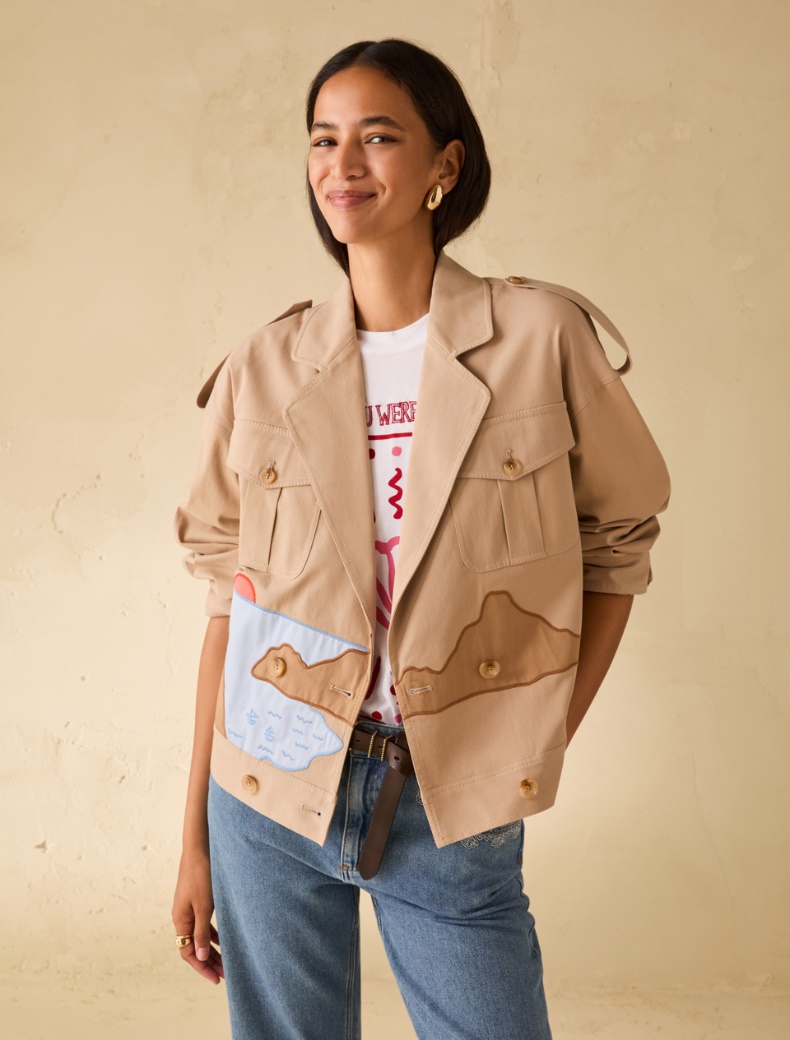 Embroidered gabardine jacket - CAMEL - pennyblack