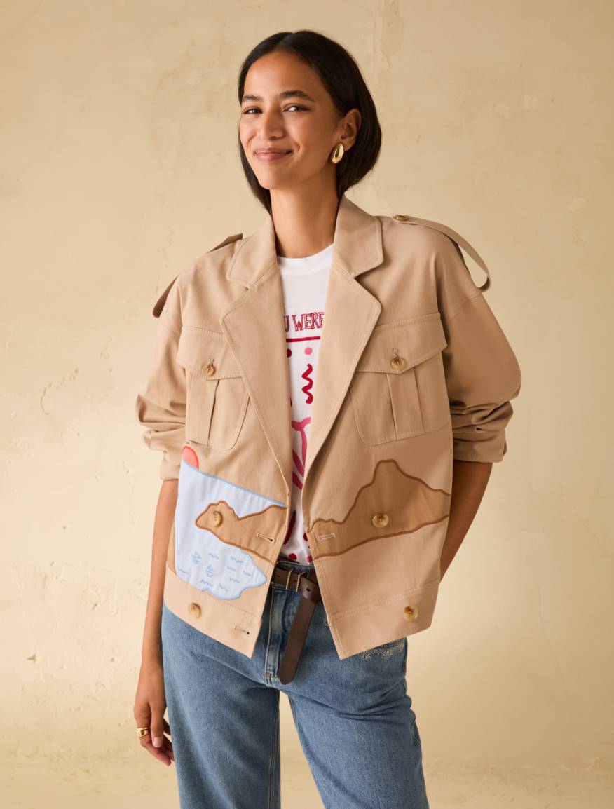 Embroidered gabardine jacket - CAMEL - Pennyblack
